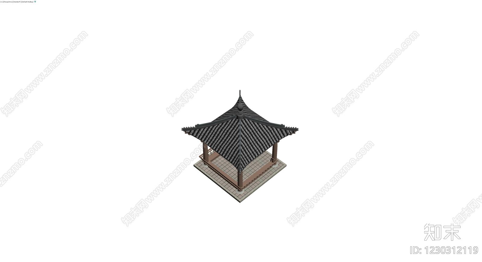 传统中式四角凉亭3D模型下载【ID:1230312119】