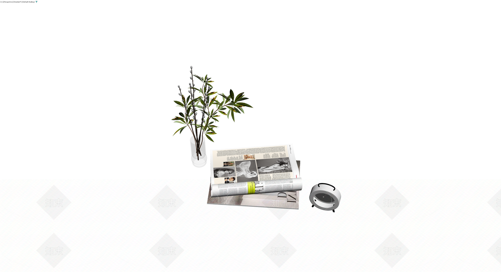 闹钟杂志花瓶组合3D模型下载【ID:1230760537】
