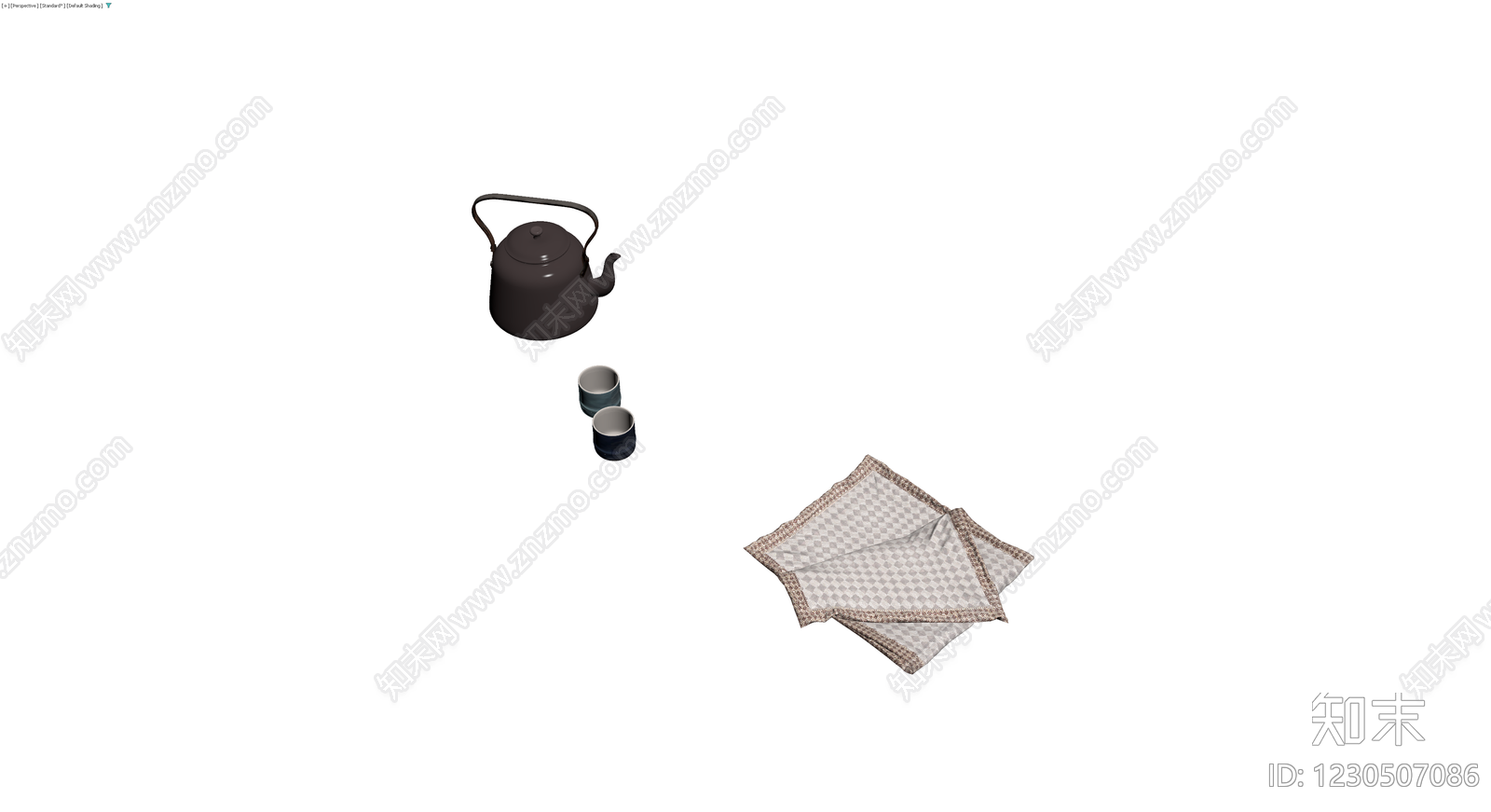 茶具套装组合（壶+杯+巾）3D模型下载【ID:1230507086】