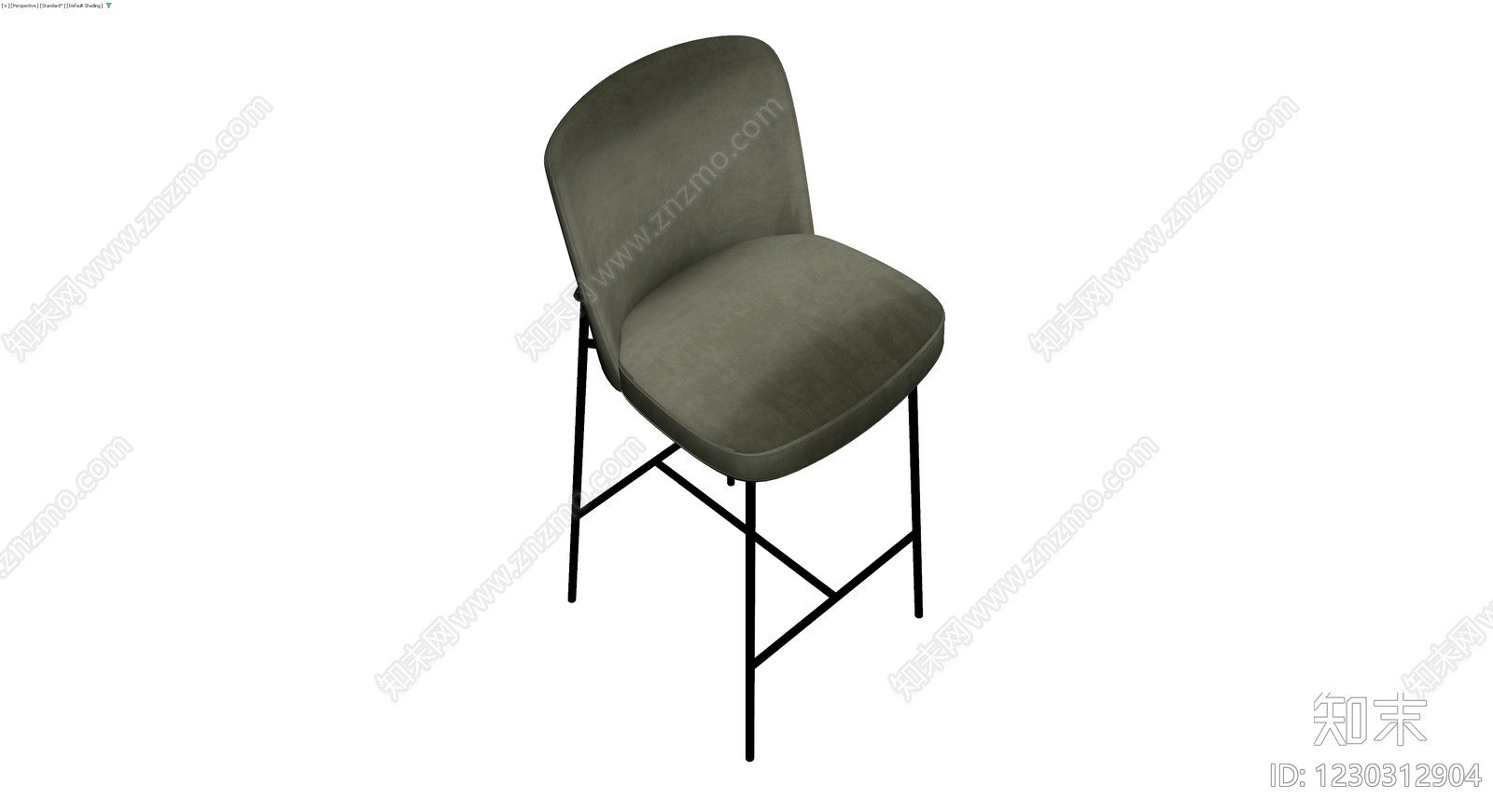 墨绿色软包高脚椅3D模型下载【ID:1230312904】