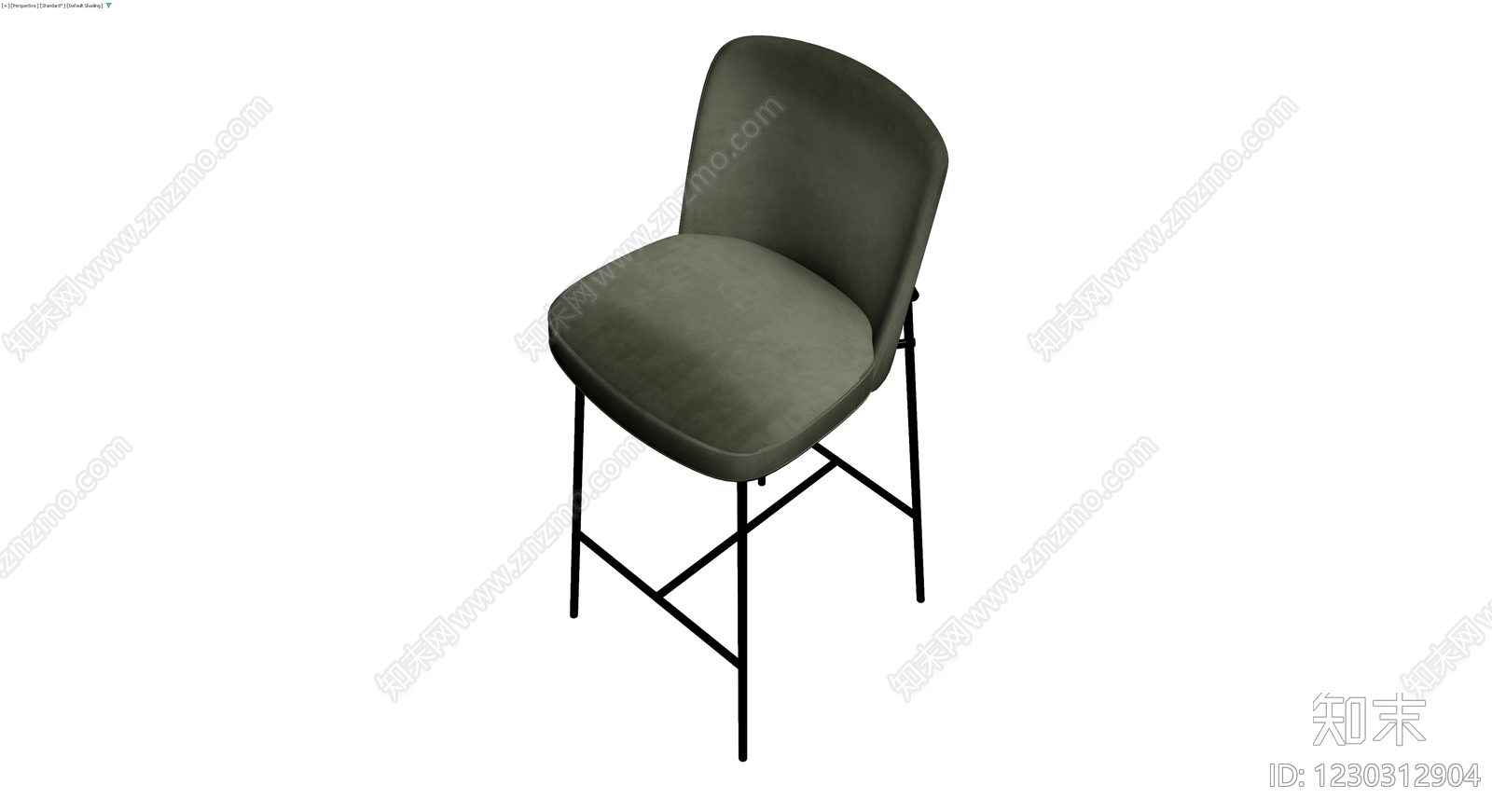 墨绿色软包高脚椅3D模型下载【ID:1230312904】