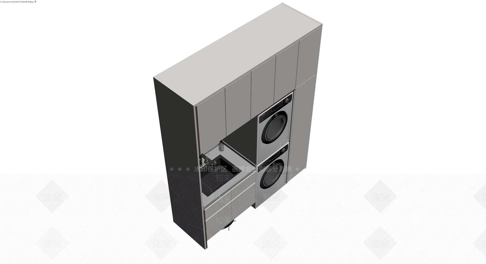 灰模洗衣柜组合体3D模型下载【ID:1230321968】