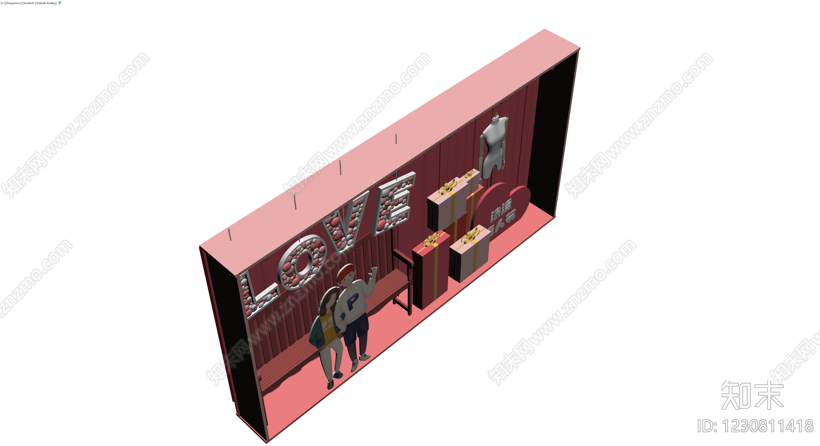 情人节主题橱窗展示装置3D模型下载【ID:1230811418】