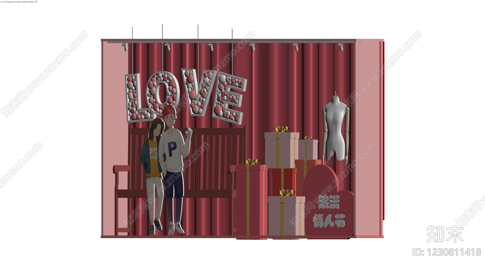 情人节主题橱窗展示装置3D模型下载【ID:1230811418】