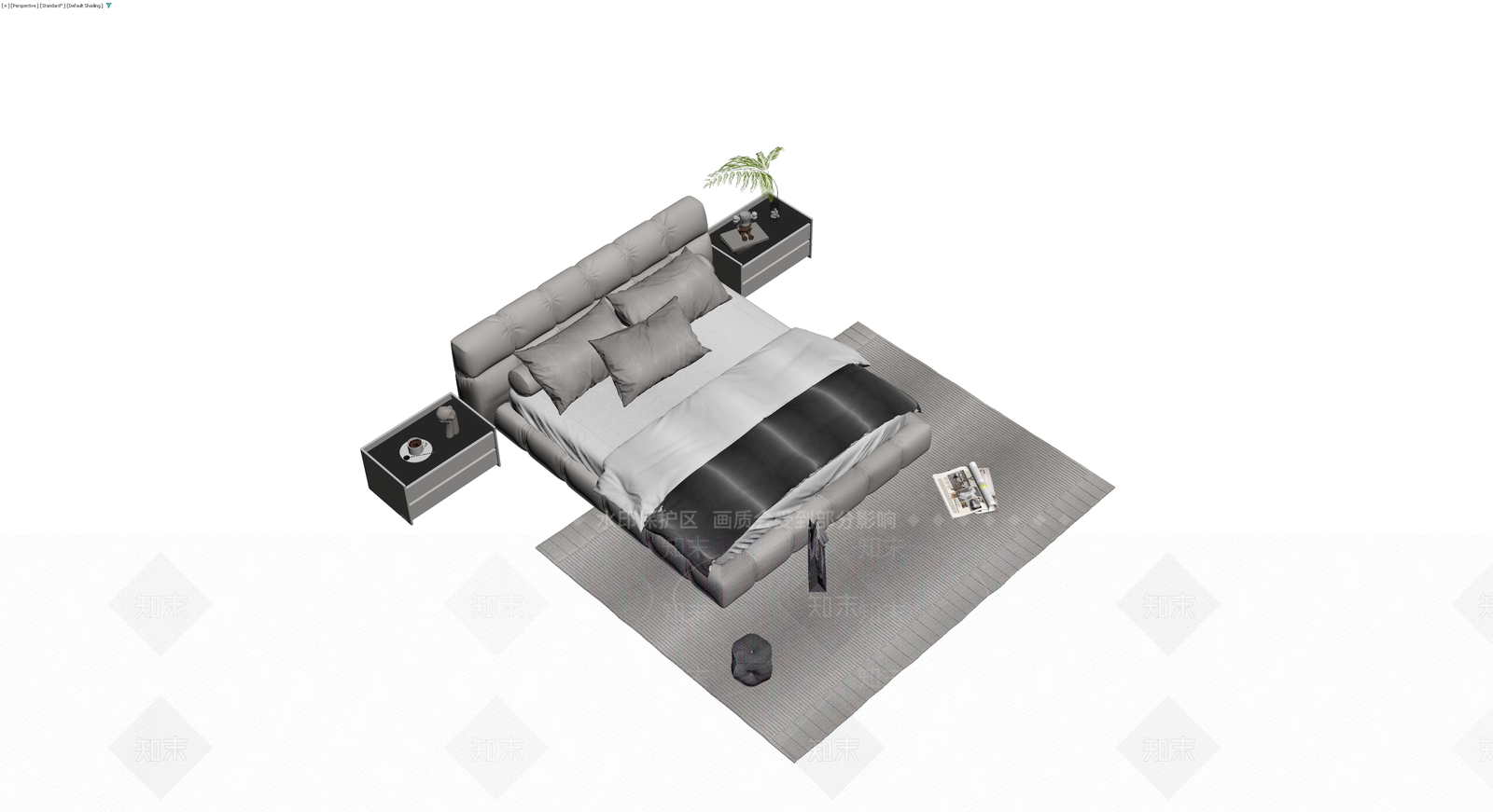现代双人床及床头柜组合3D模型下载【ID:1230759461】