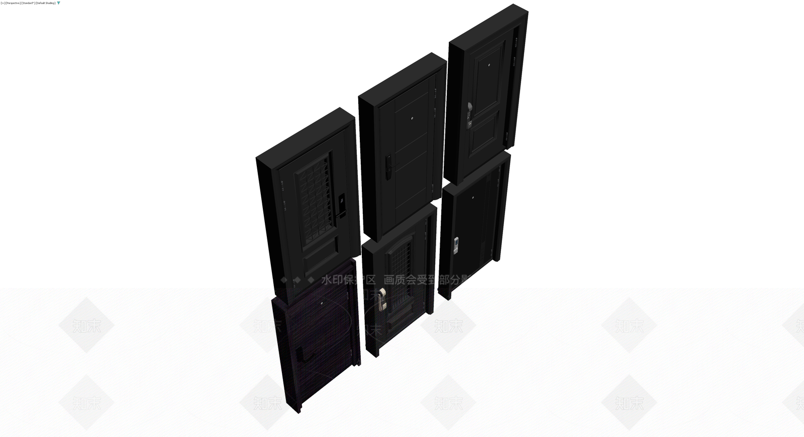 多款式黑色防盗门组合3D模型下载【ID:1230386635】