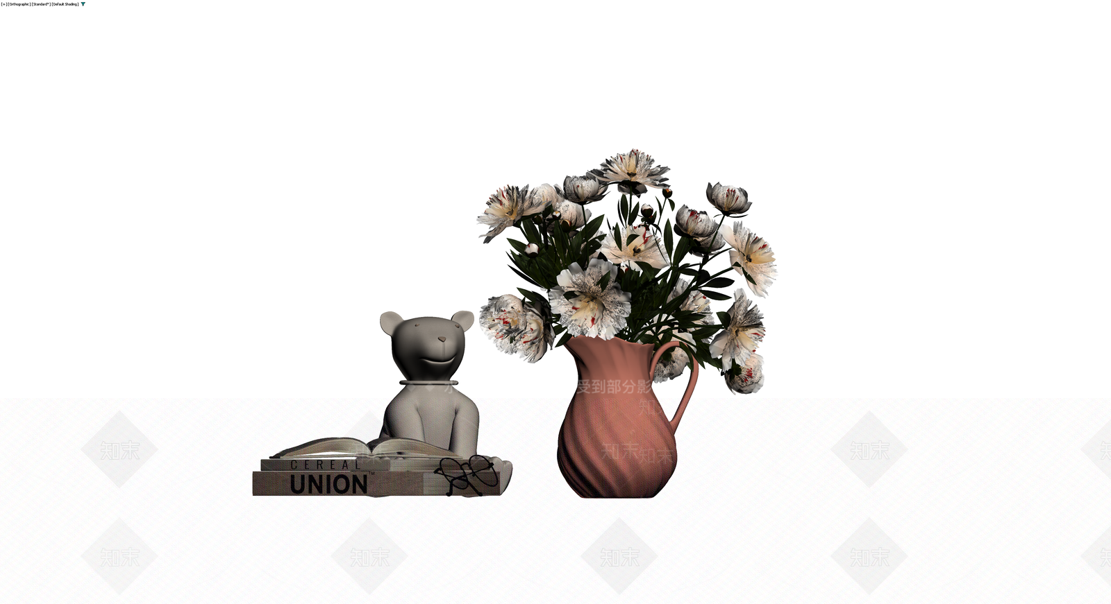 书籍花瓶与熊摆件组合3D模型下载【ID:1230378951】