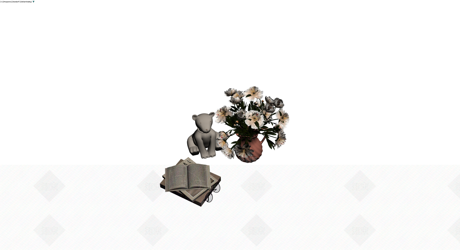 书籍花瓶与熊摆件组合3D模型下载【ID:1230378951】