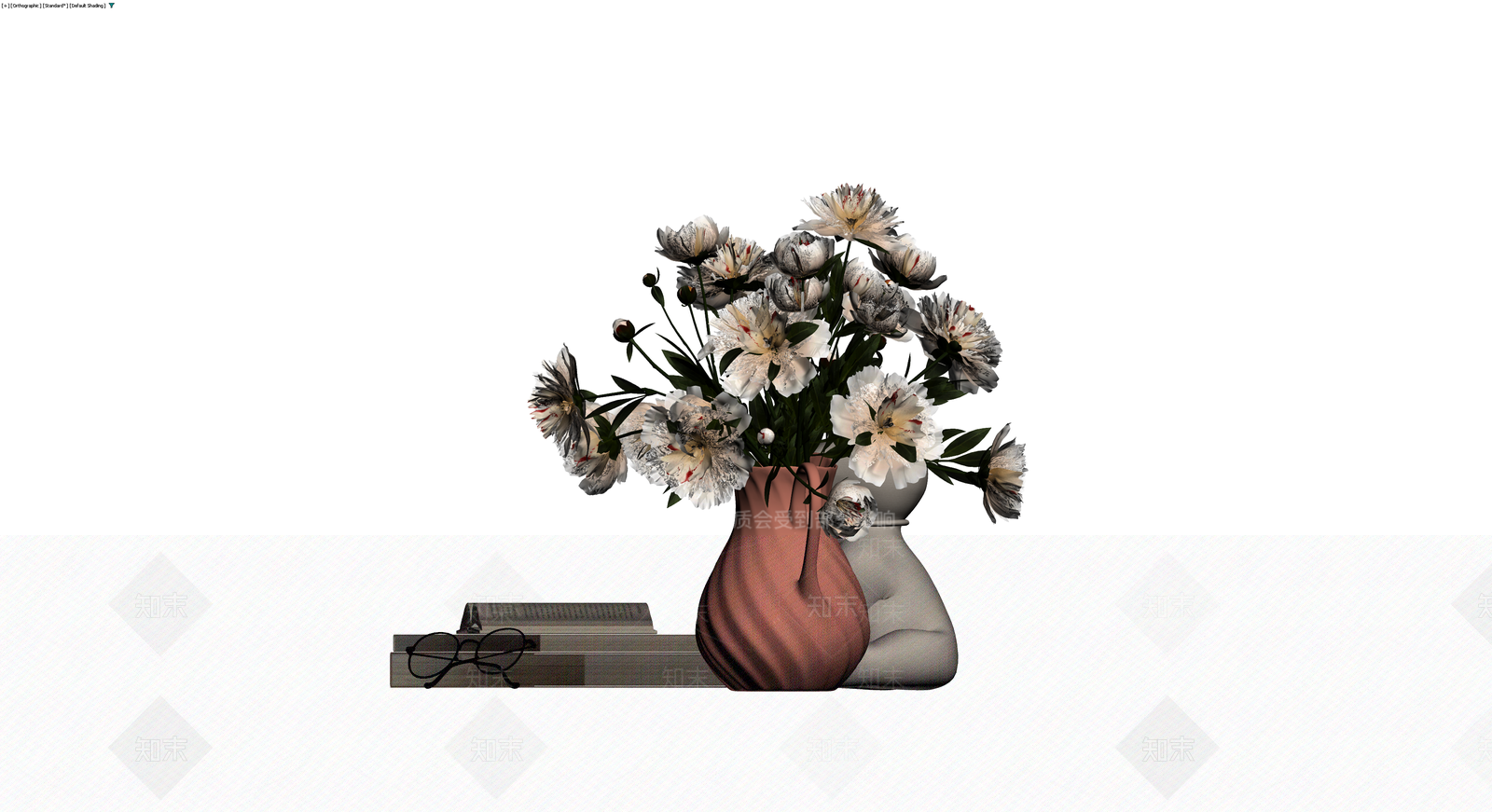 书籍花瓶与熊摆件组合3D模型下载【ID:1230378951】