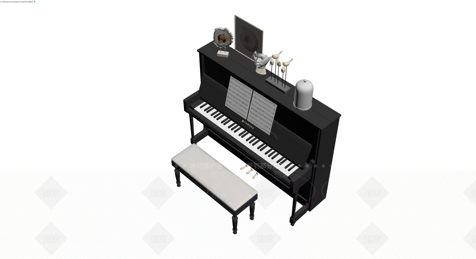黑色立式钢琴及琴凳组合3D模型下载【ID:1229950840】