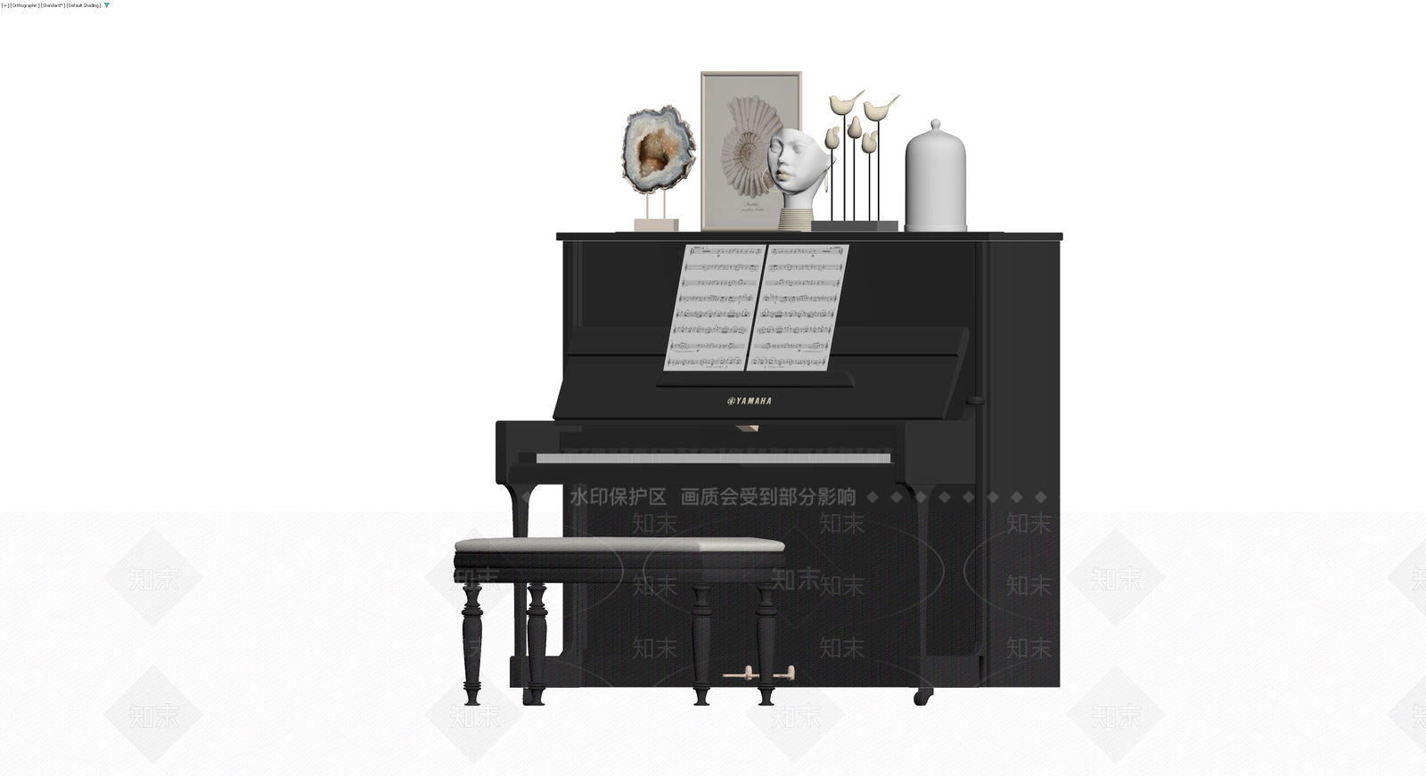 黑色立式钢琴及琴凳组合3D模型下载【ID:1229950840】