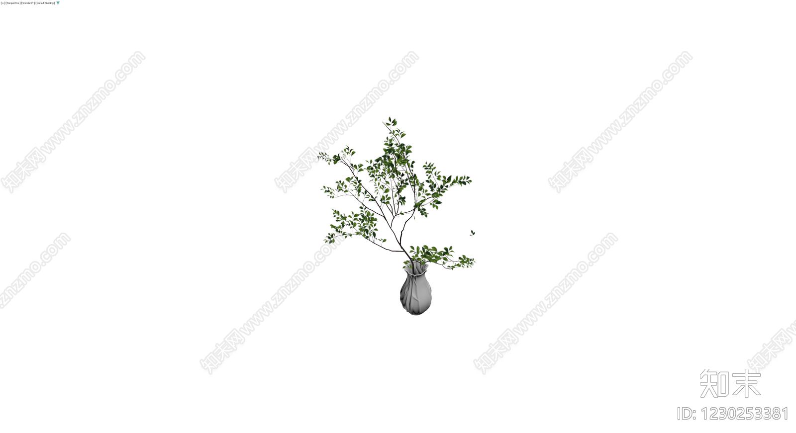 白瓷花瓶绿植盆栽3D模型下载【ID:1230253381】