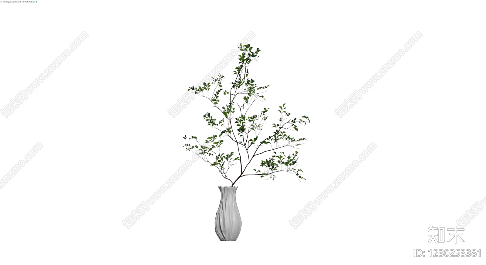 白瓷花瓶绿植盆栽3D模型下载【ID:1230253381】