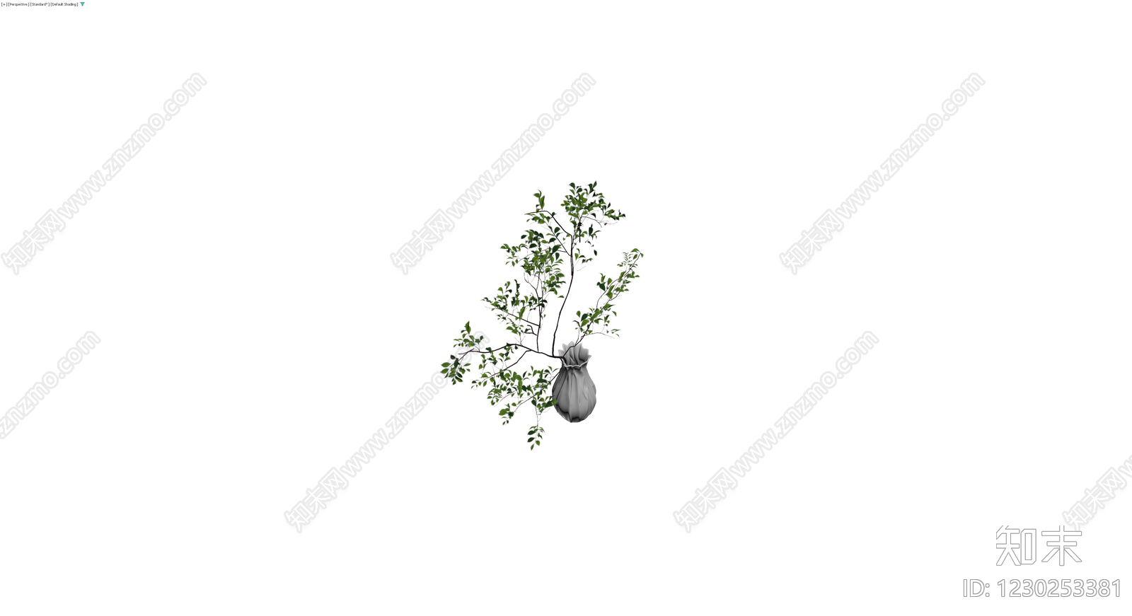 白瓷花瓶绿植盆栽3D模型下载【ID:1230253381】