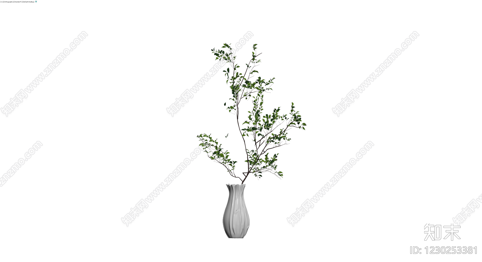 白瓷花瓶绿植盆栽3D模型下载【ID:1230253381】