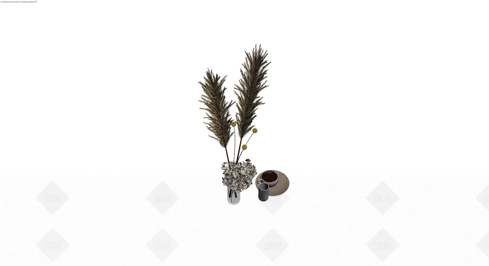 花瓶干花与咖啡杯组合3D模型下载【ID:1230347167】