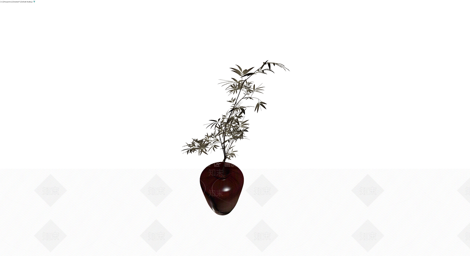 深红釉花瓶插竹3D模型下载【ID:1229863297】