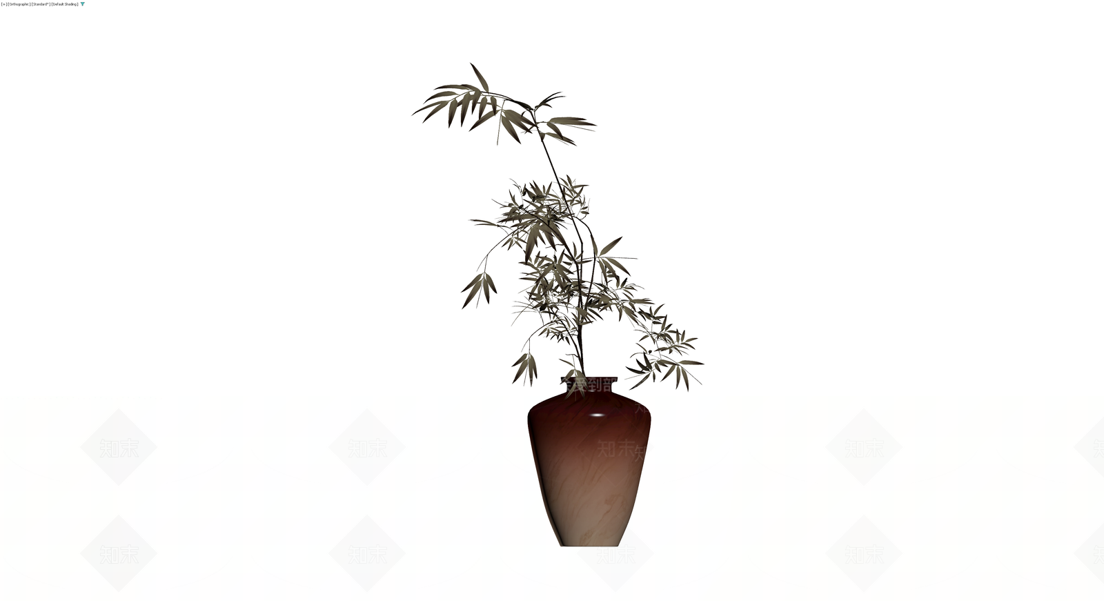 深红釉花瓶插竹3D模型下载【ID:1229863297】