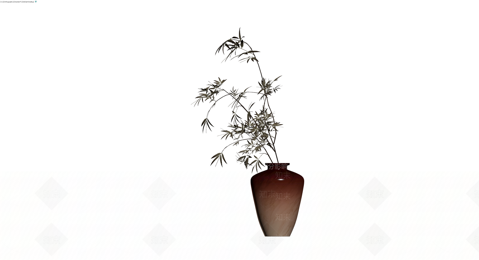 深红釉花瓶插竹3D模型下载【ID:1229863297】