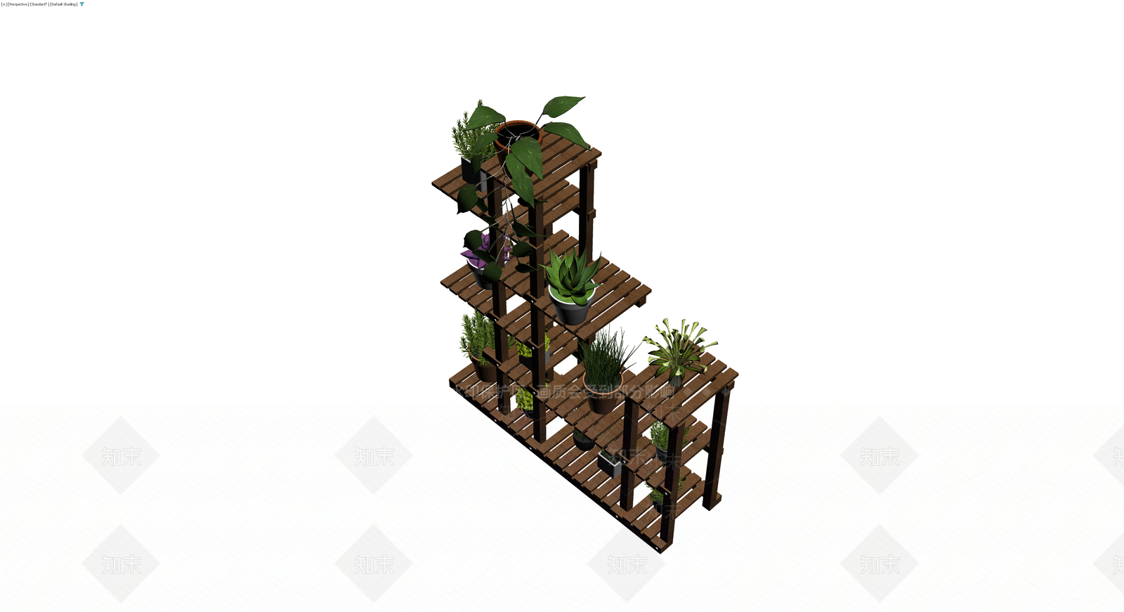 木质多层花架盆栽组合3D模型下载【ID:1230568687】