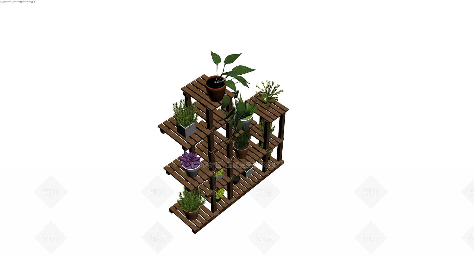木质多层花架盆栽组合3D模型下载【ID:1230568687】