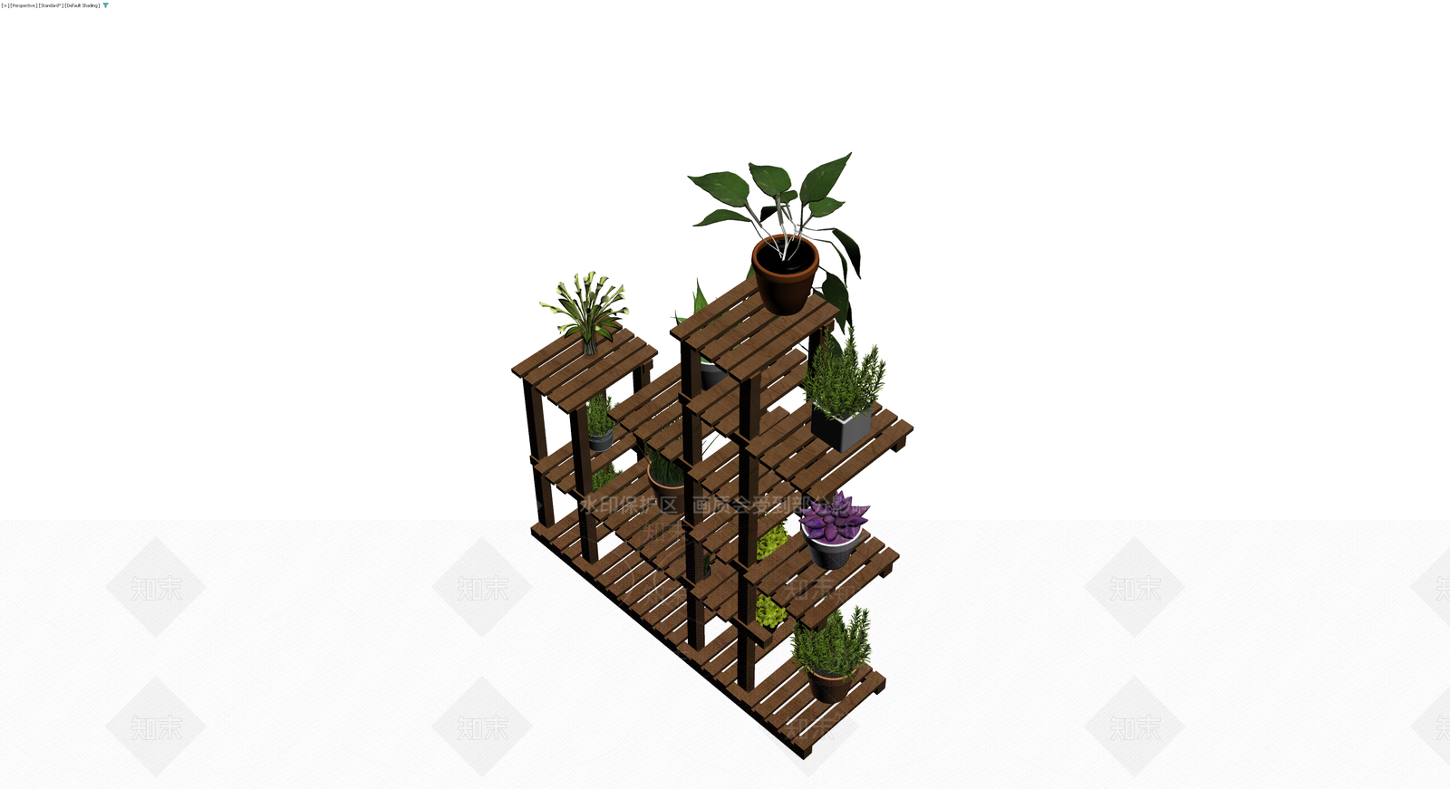 木质多层花架盆栽组合3D模型下载【ID:1230568687】