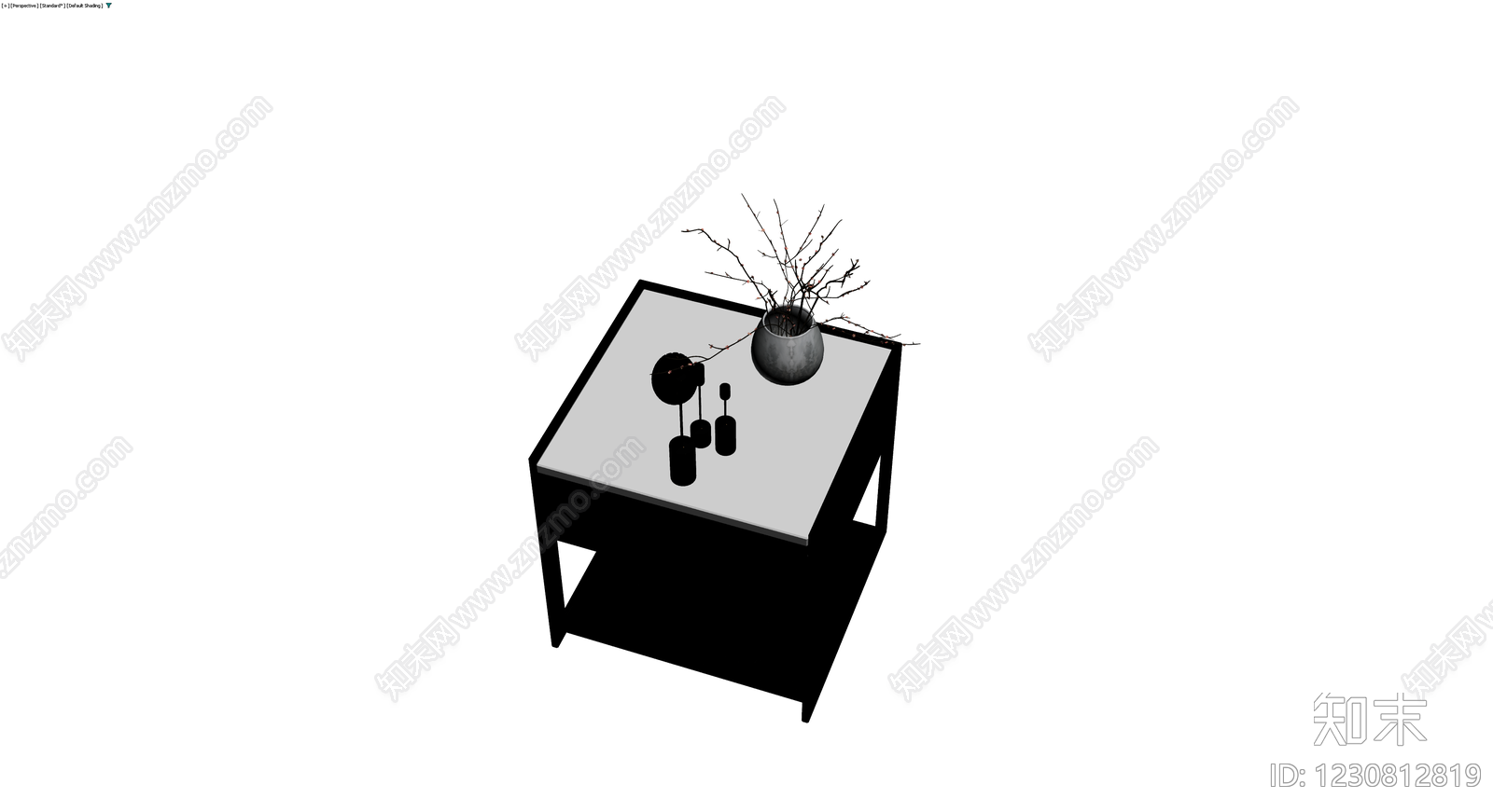 黑色方几及摆件组合3D模型下载【ID:1230812819】