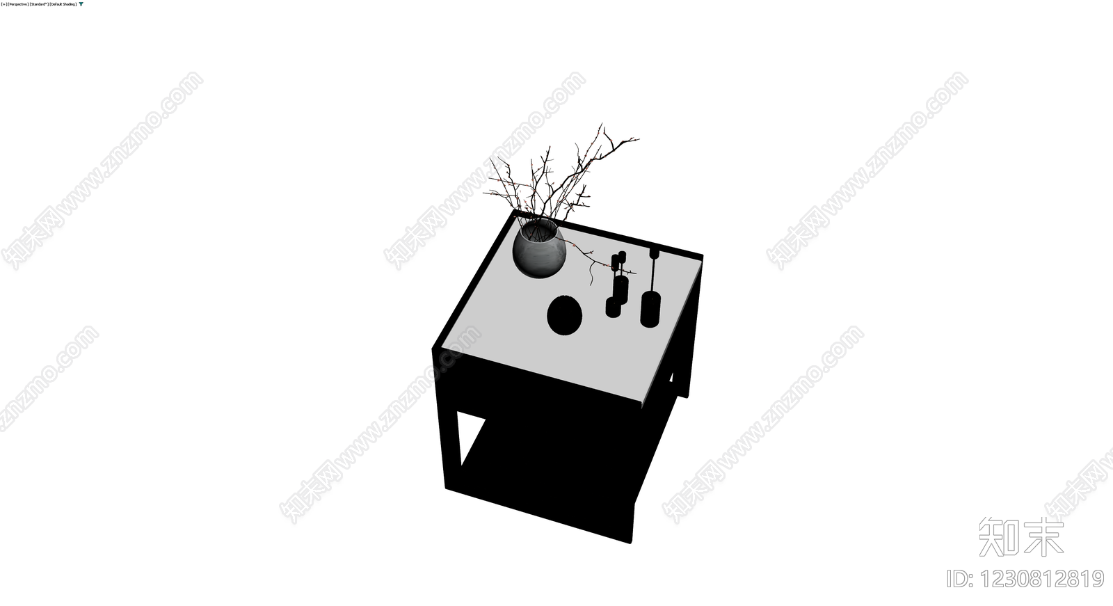 黑色方几及摆件组合3D模型下载【ID:1230812819】