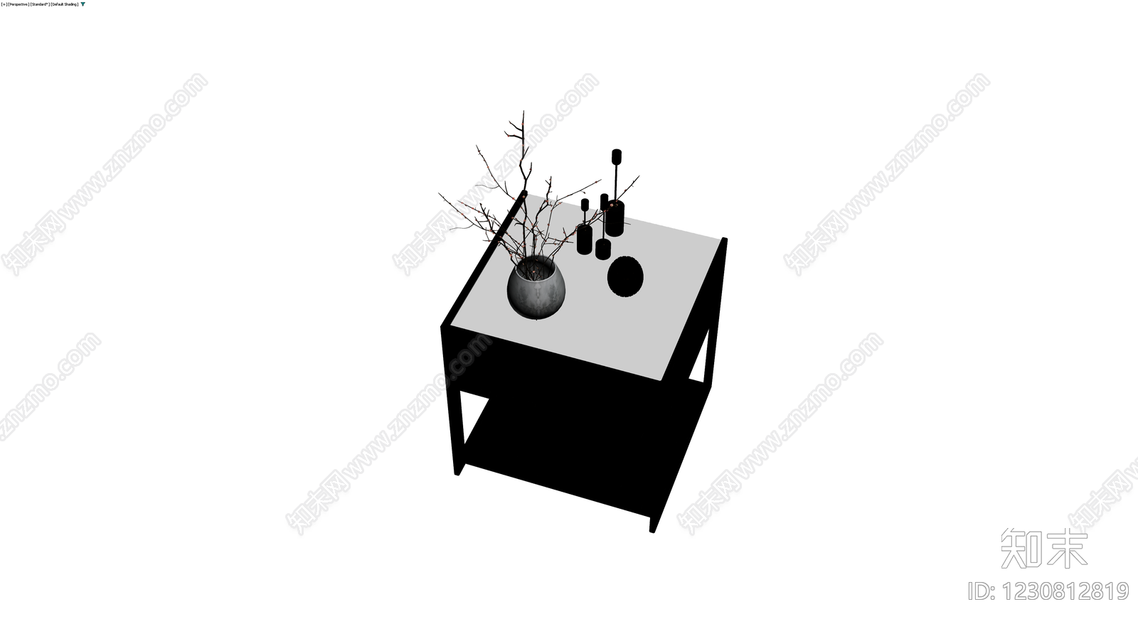 黑色方几及摆件组合3D模型下载【ID:1230812819】