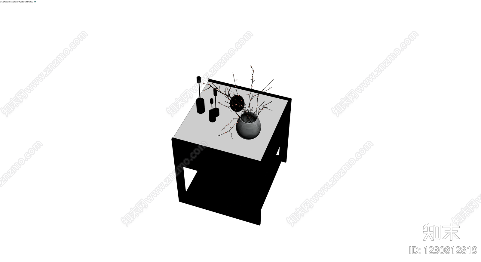 黑色方几及摆件组合3D模型下载【ID:1230812819】