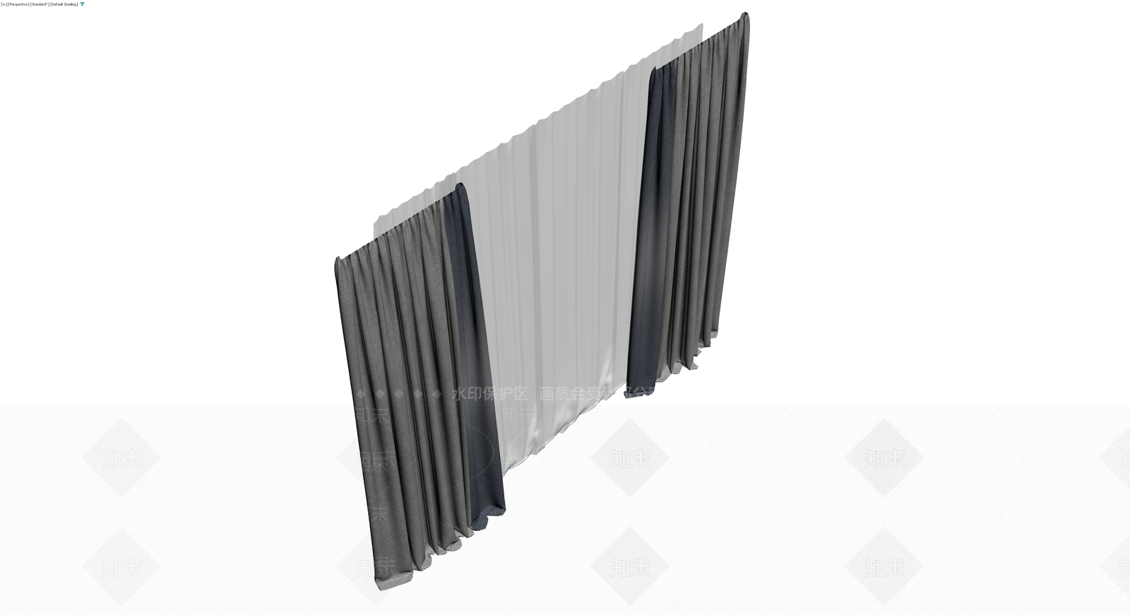 灰白拼色布艺窗帘3D模型下载【ID:1230594013】