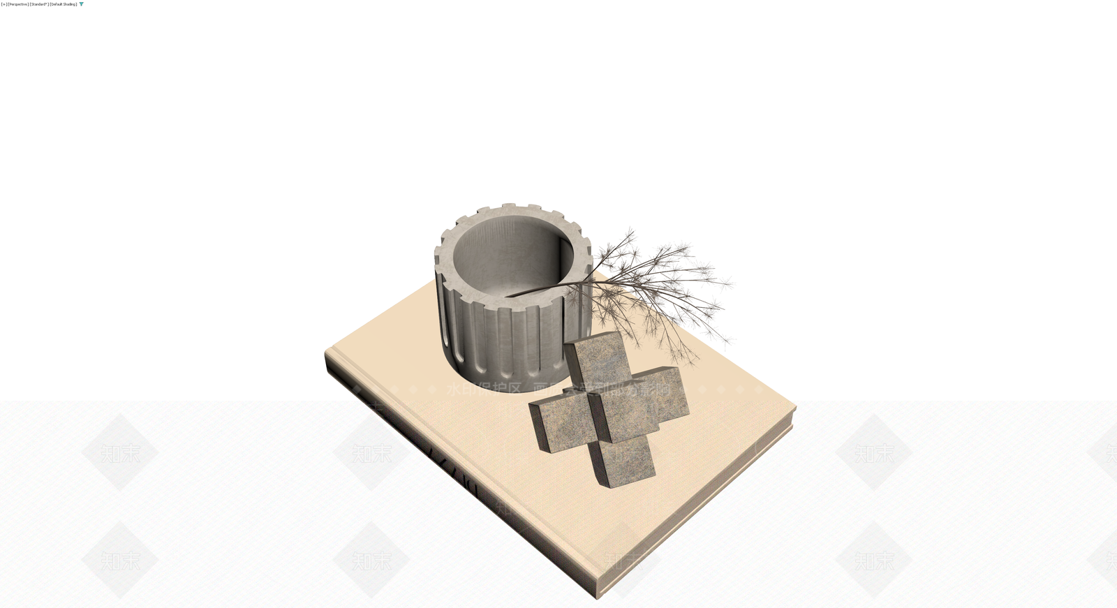花瓶与石质雕塑组合3D模型下载【ID:1229845169】