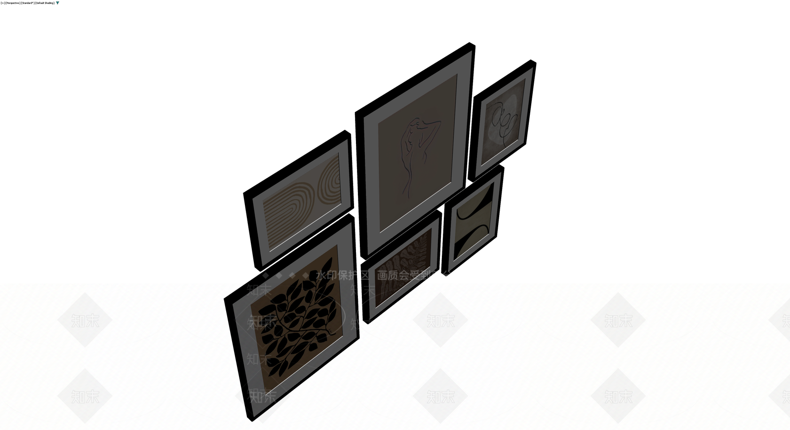 六幅挂画组合3D模型下载【ID:1230571577】