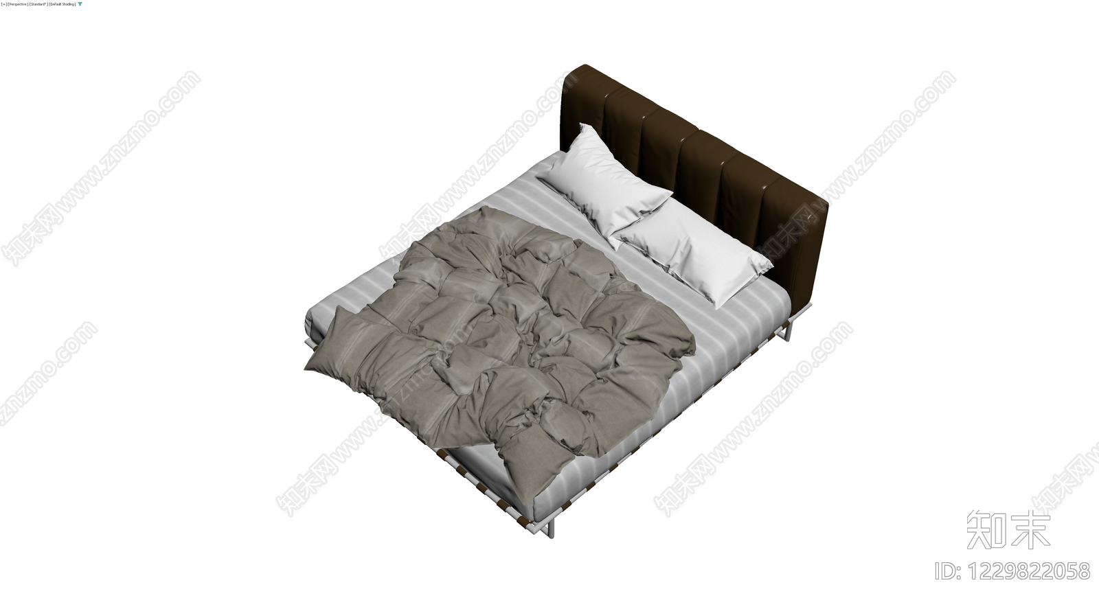 双人床及布艺软饰组合3D模型下载【ID:1229822058】