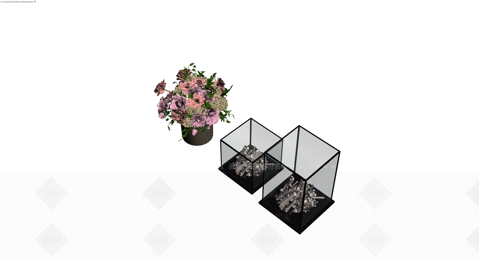 展示柜与花艺组合3D模型下载【ID:1230184489】