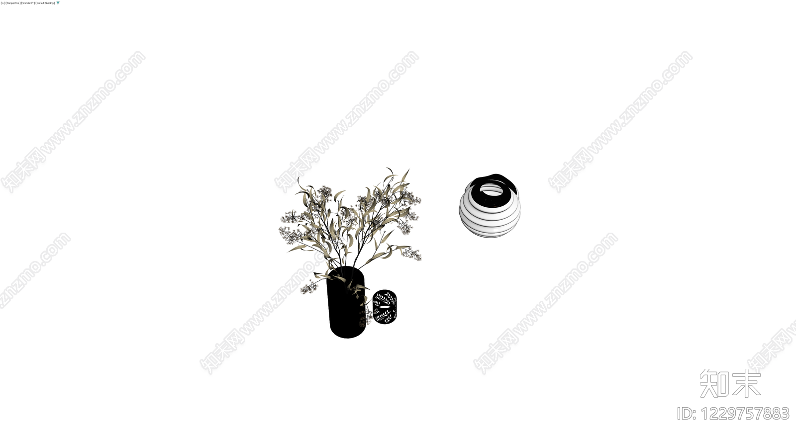 黑花瓶配植物与装饰摆件3D模型下载【ID:1229757883】