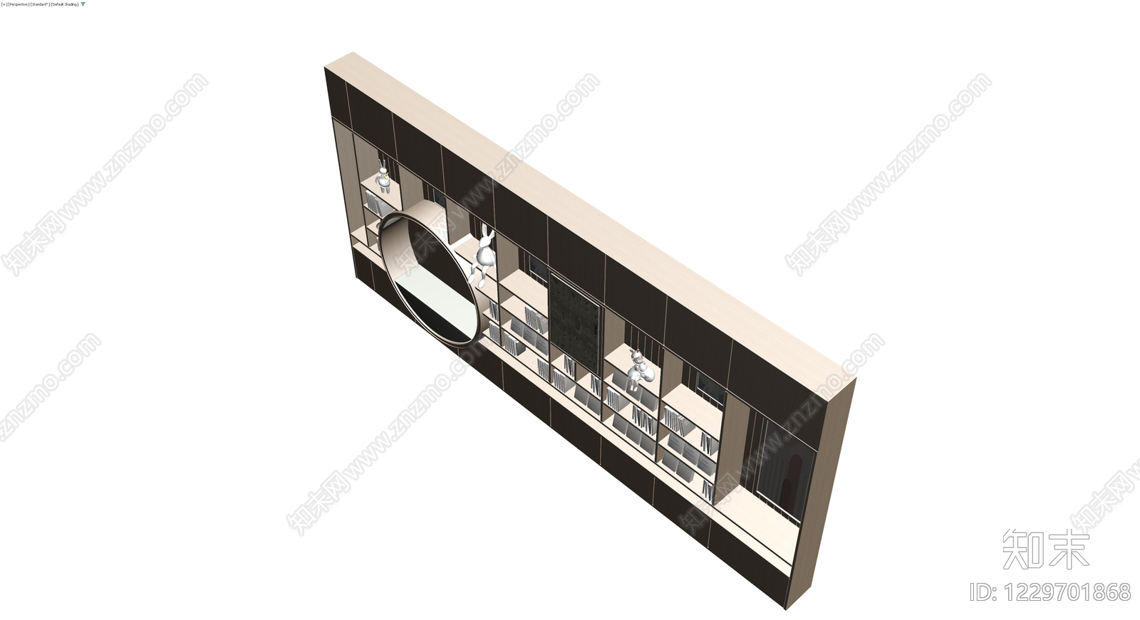 多功能圆洞书柜组合3D模型下载【ID:1229701868】