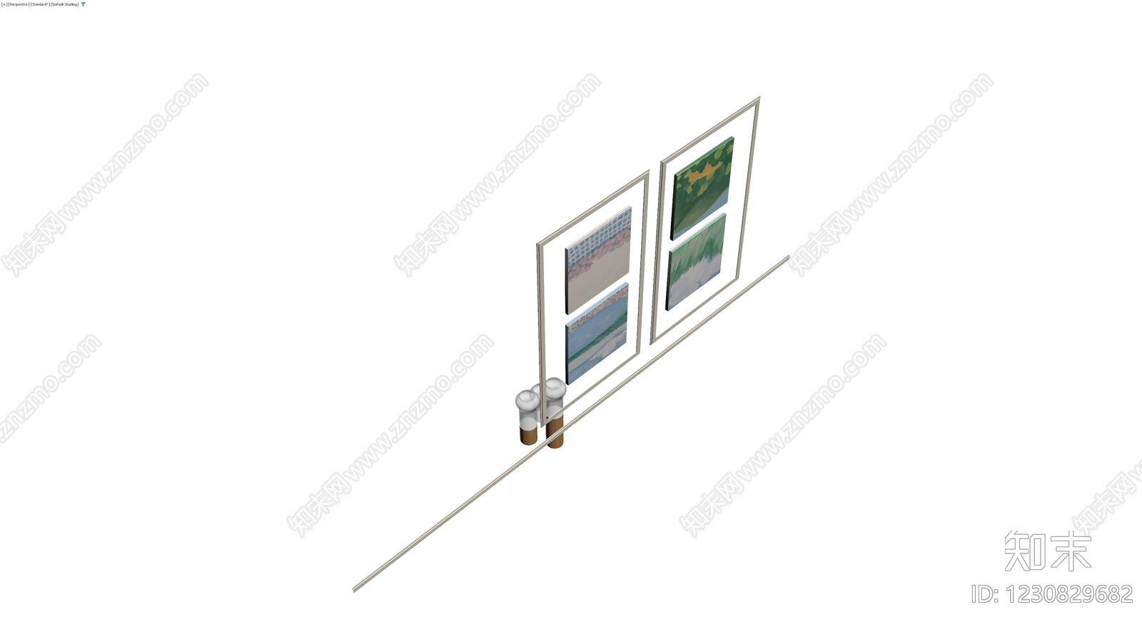 双联挂画与装饰瓶组合3D模型下载【ID:1230829682】