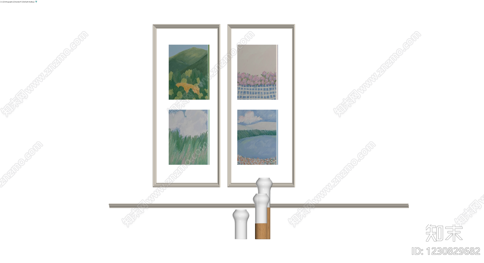 双联挂画与装饰瓶组合3D模型下载【ID:1230829682】