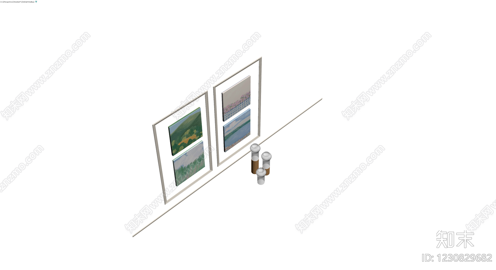 双联挂画与装饰瓶组合3D模型下载【ID:1230829682】