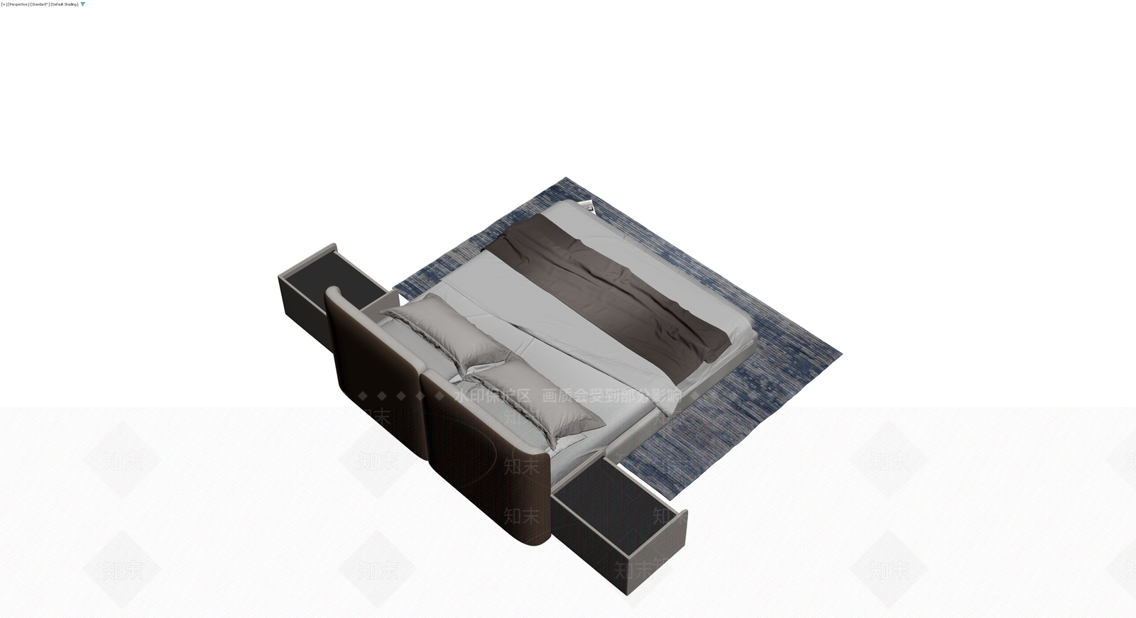 现代双人床配床头柜组合3D模型下载【ID:1230790819】