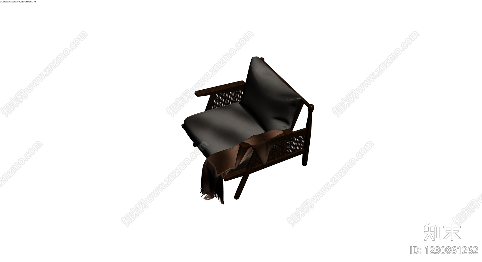 深色藤编扶手椅配毯3D模型下载【ID:1230861262】