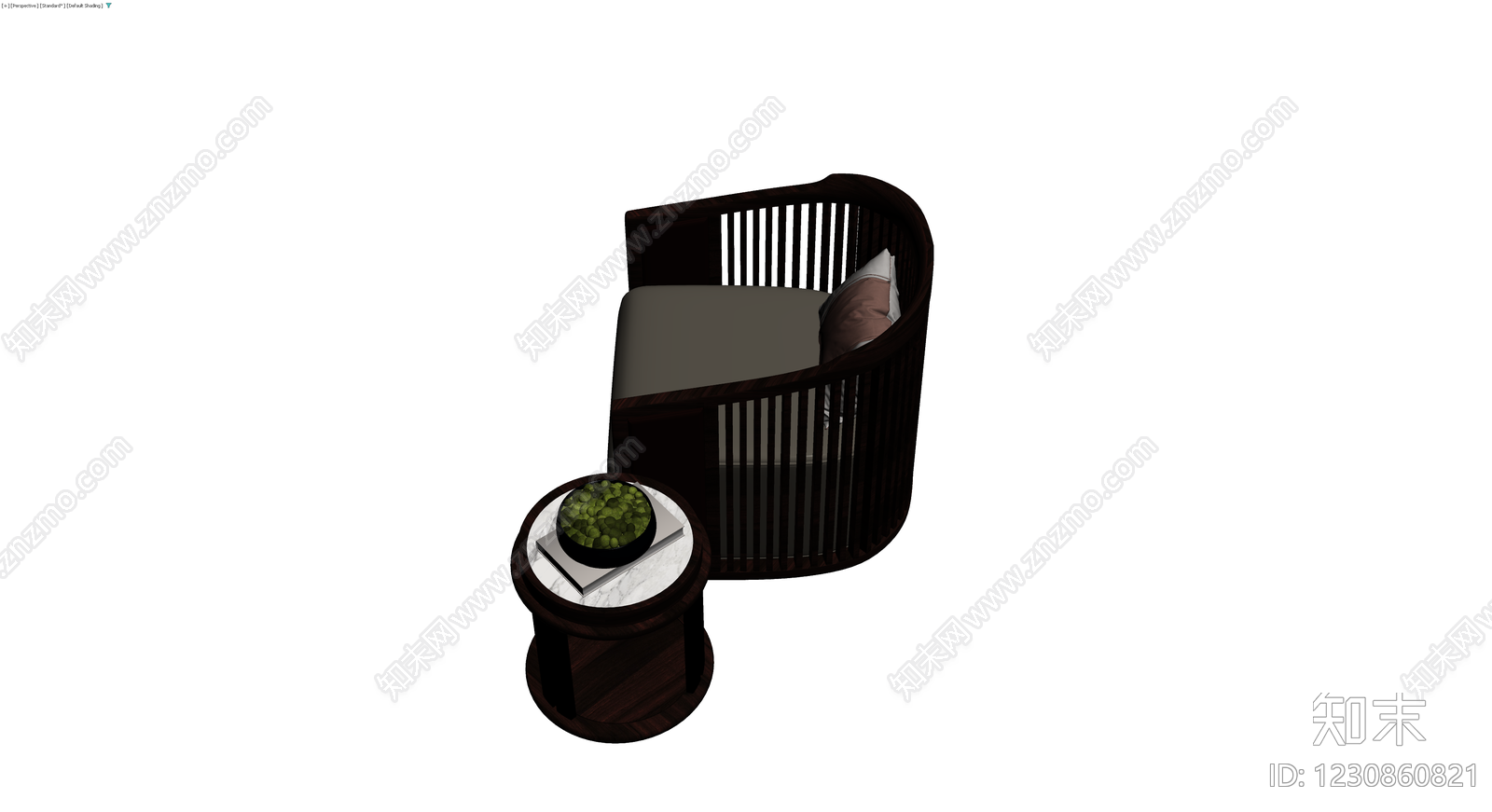 深色木椅配大理石边几3D模型下载【ID:1230860821】