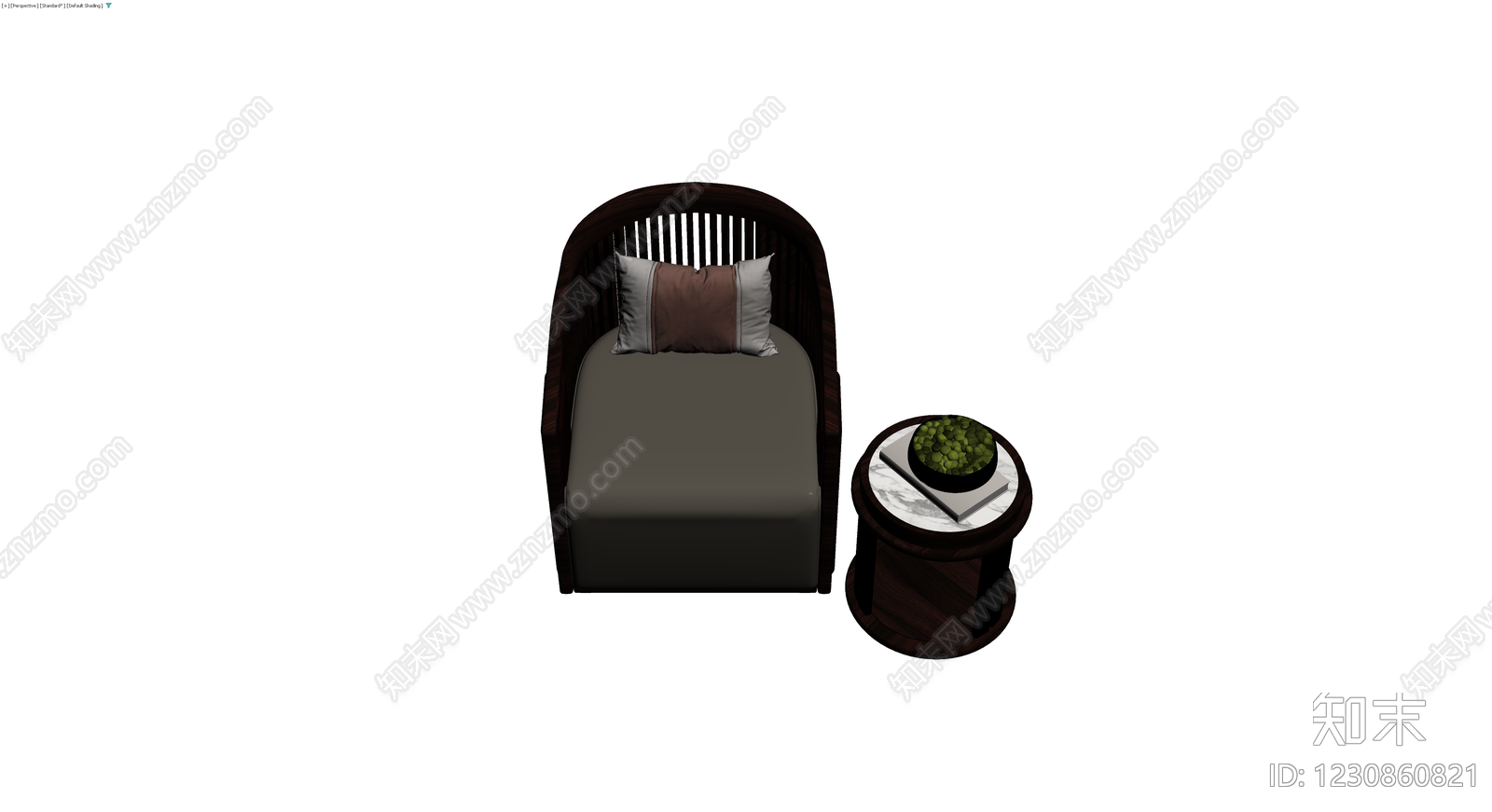 深色木椅配大理石边几3D模型下载【ID:1230860821】