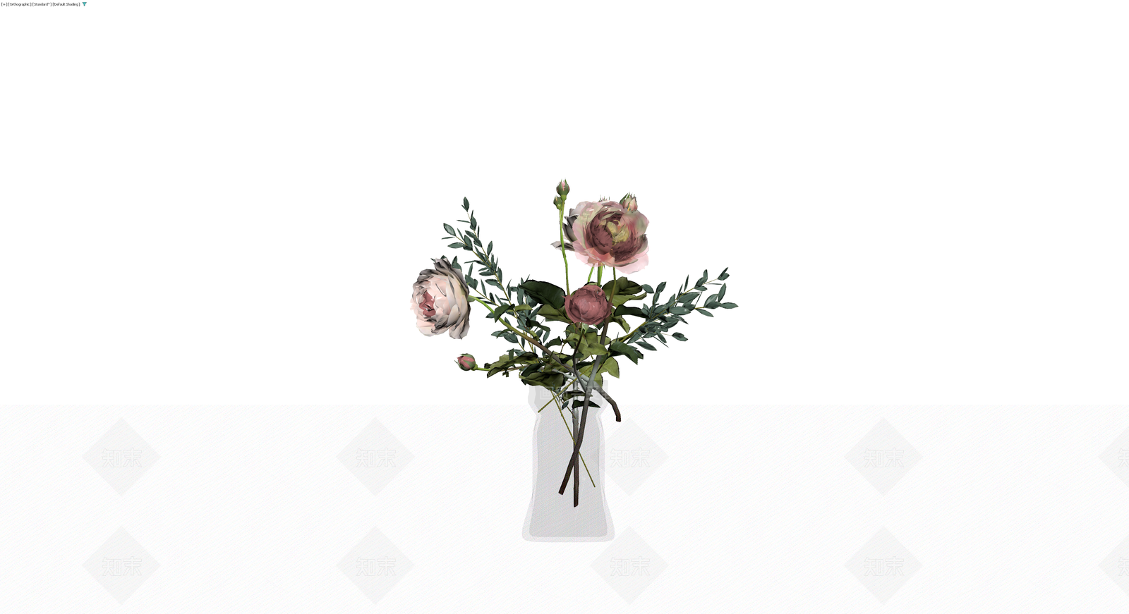 灰白玫瑰盆栽组合3D模型下载【ID:1230399672】