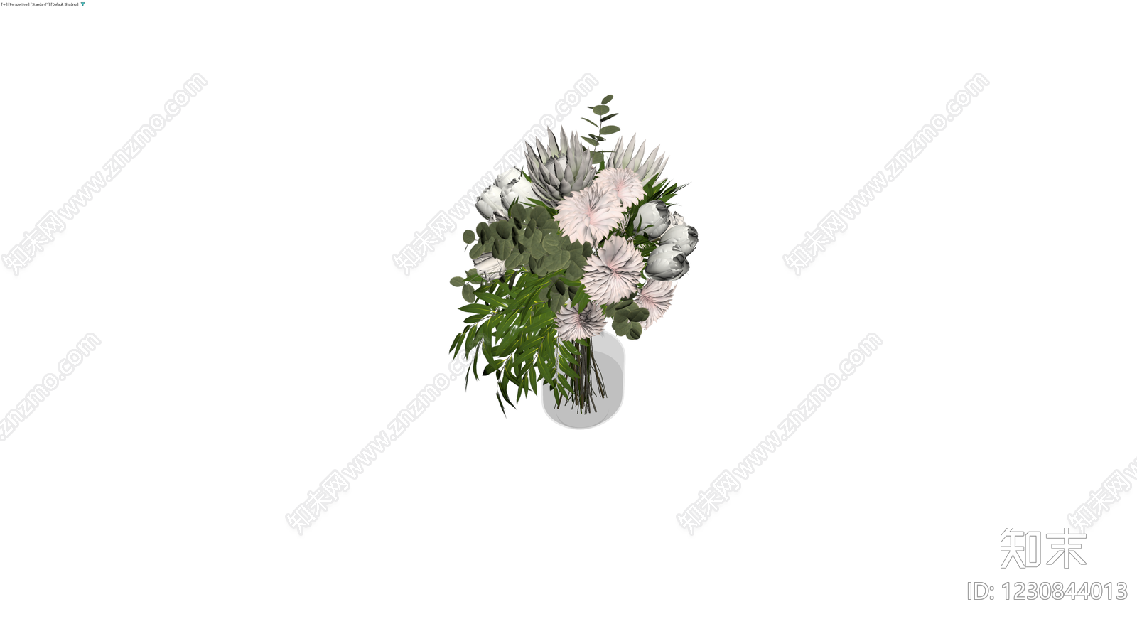 灰模风格花艺盆栽组合3D模型下载【ID:1230844013】