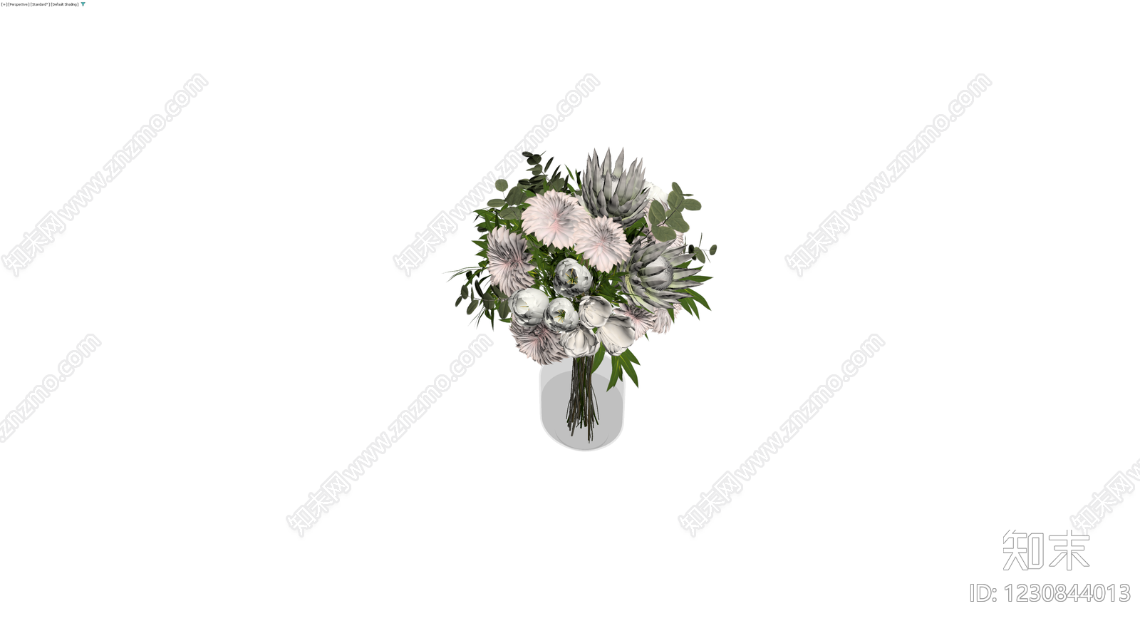 灰模风格花艺盆栽组合3D模型下载【ID:1230844013】