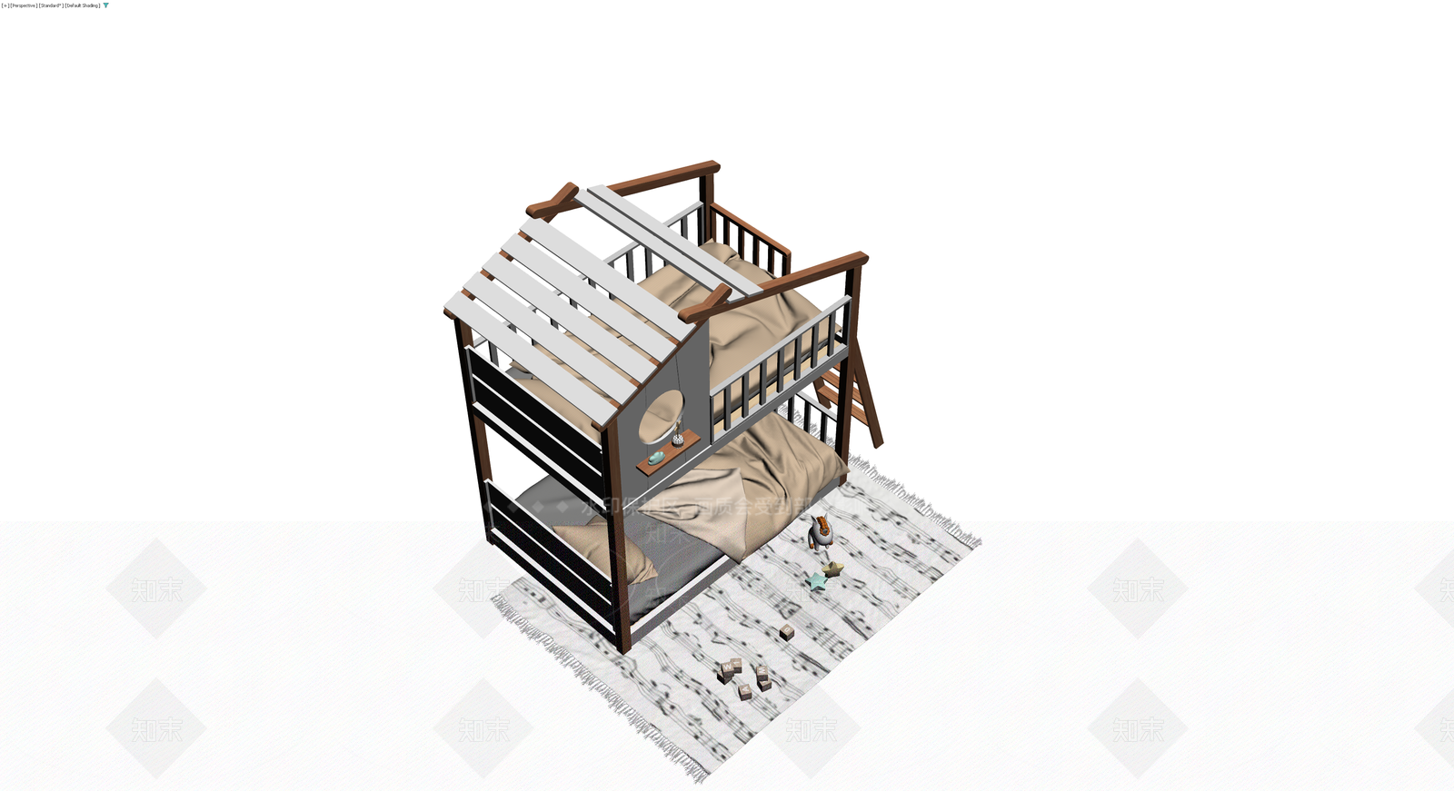 阁楼造型双层床组合3D模型下载【ID:1230336649】