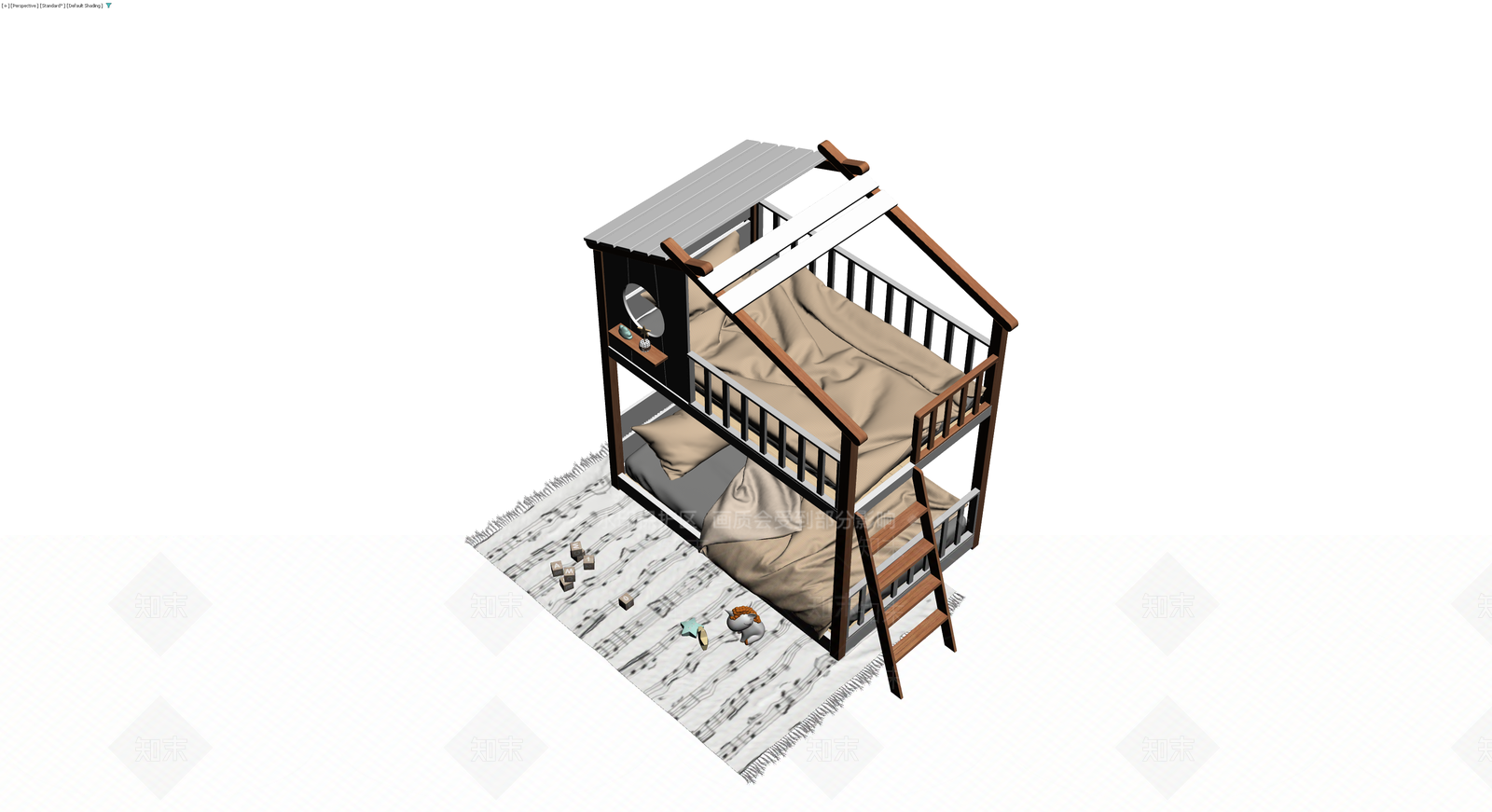 阁楼造型双层床组合3D模型下载【ID:1230336649】