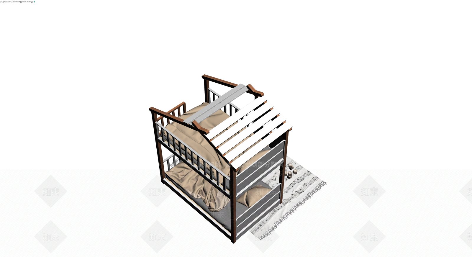 阁楼造型双层床组合3D模型下载【ID:1230336649】